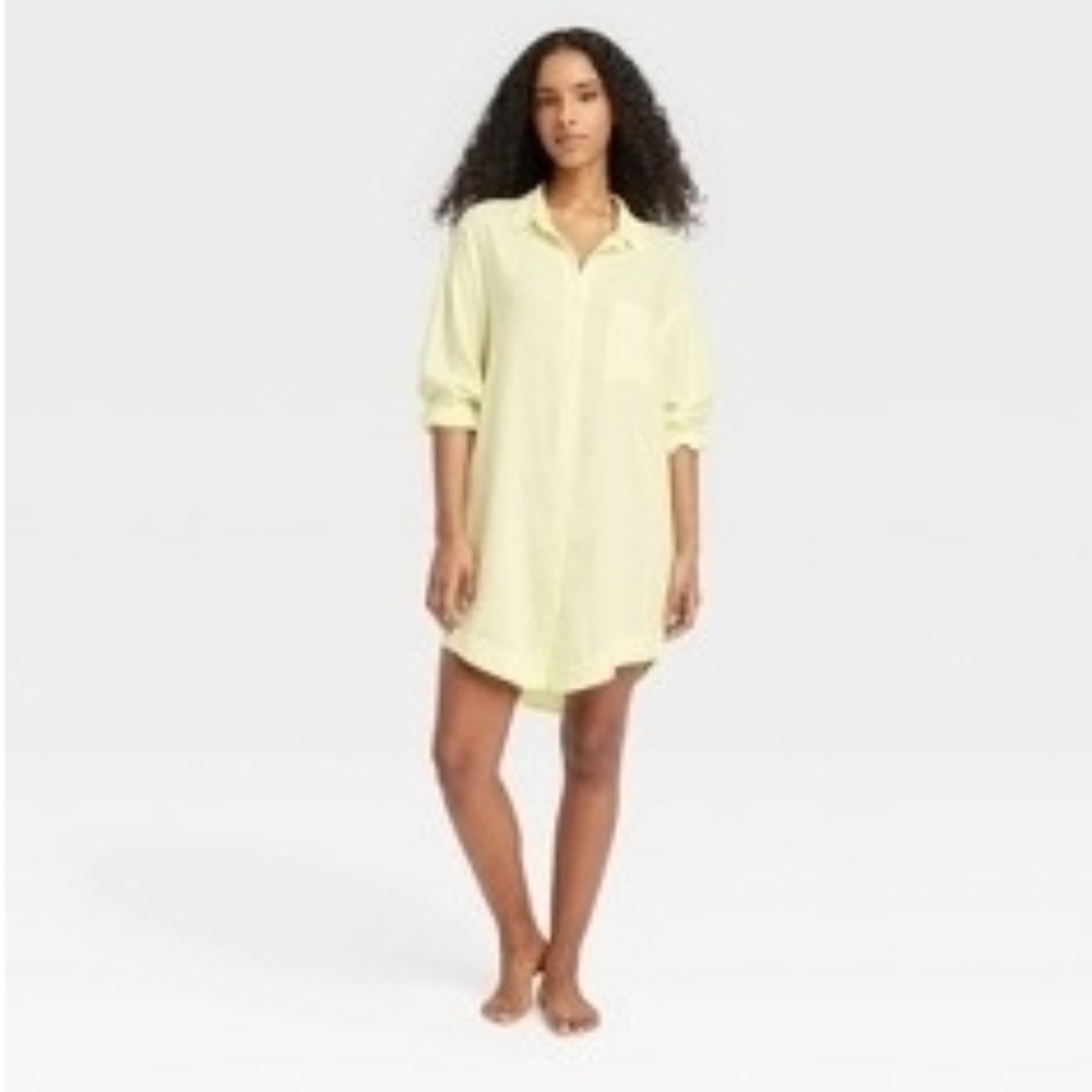 Stars Above Light Yellow Button-Up Lounge Dress